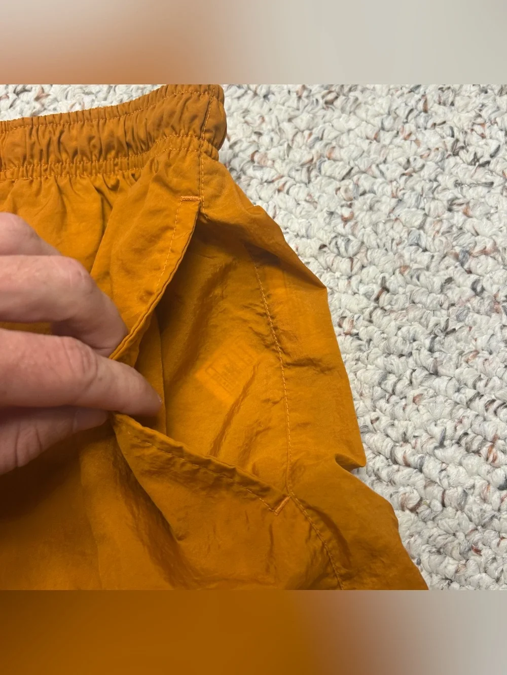 Vintage Nike Rust Orange Men’s Nylon Shorts Sz XL 90s Mini Swoosh Drawstring 5”